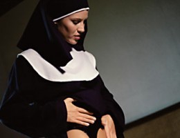 Sexy nuns in stockings get nasty with a dildo