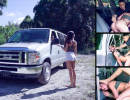 Leggy brunette Olivia Lua desperately needs help getting home. Her faulty GPS has stranded her in the woods, wasted all her gas and drained her phone. Fortunately, its not long before Bruno arrives in his plain white van to rescue this poor helples